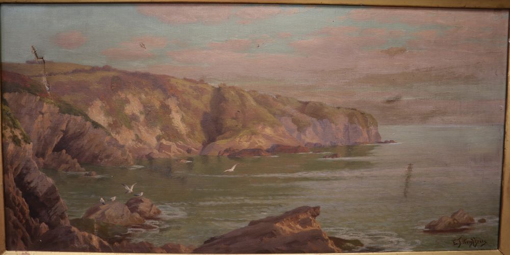 Edward J Humphery (fl.1880-1890), oil on canvas, Afternoon Sunshine, Cornwall, signed, 29 x 59cm (a.f.)